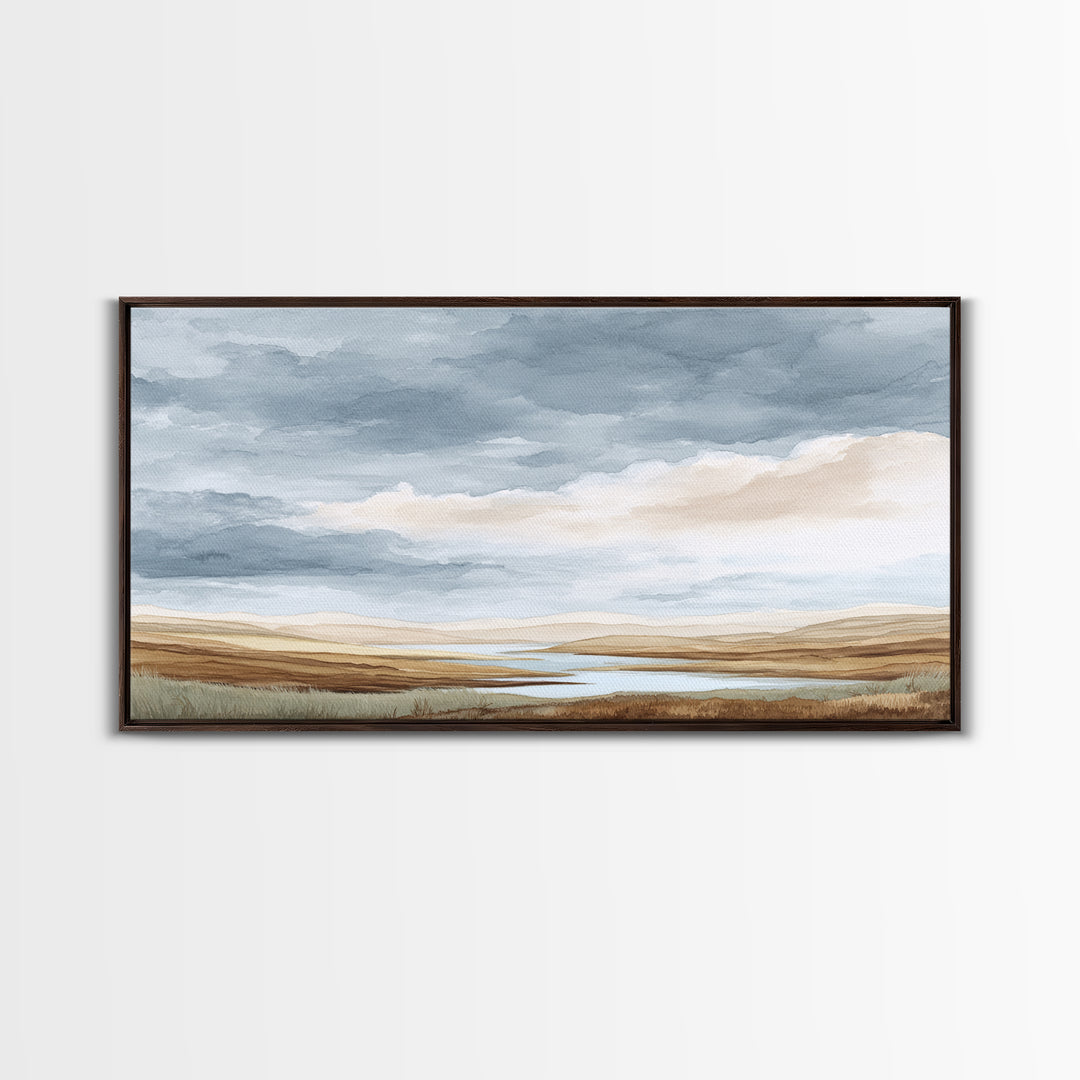 Tranquil Cloudscape with Blush Undertones Canvas Print, Above Bed Art, Dorm Decor, Bedroom Decor, Fine Art, Serenity, ABA-2x1-73