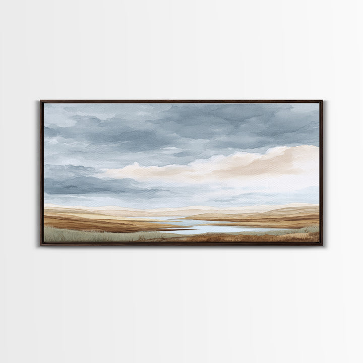 Tranquil Cloudscape with Blush Undertones Canvas Print, Above Bed Art, Dorm Decor, Bedroom Decor, Fine Art, Serenity, ABA-2x1-73