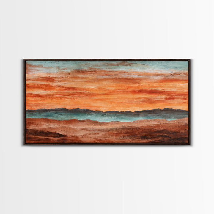 Dreamy Desert Sunset Framed Canvas Print, Above Bed Art, Statement Artwork, Bedroom Decor, Fine Art, Serenity, ABA-2x1-75