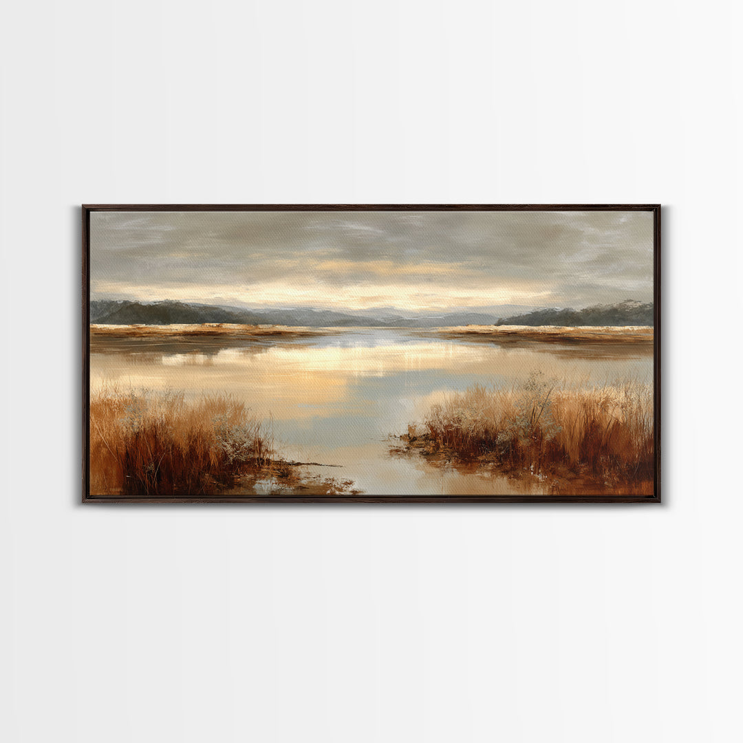 Calming Lake Reflection Framed Canvas Print, Above Bed Art, Living Room Wall Art, Bedroom Decor, Serenity, Luxury Decor, ABA-2x1-79