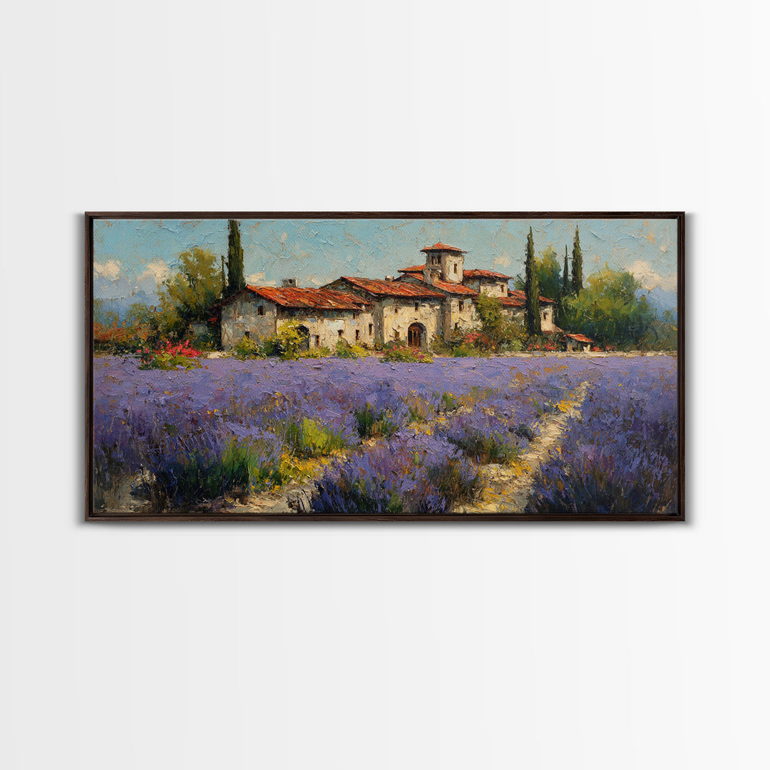 Oversized Lavender Field Framed Canvas Print, Above Bed Art, Sage Green Wall Art, Bedroom Decor, Serenity, Modern Decor, ABA-2x1-87