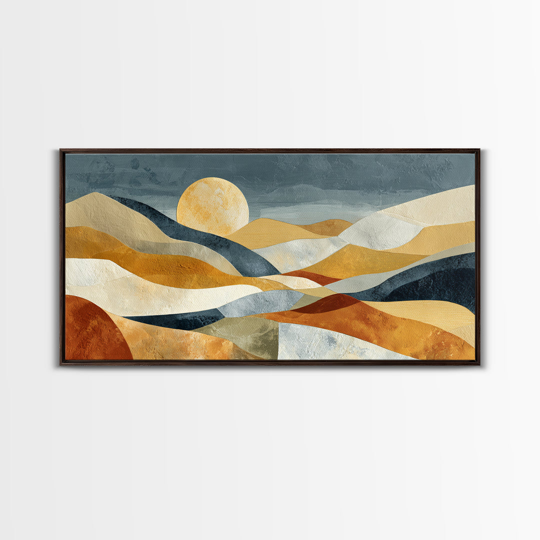 Abstract Sunrise Geometry Framed Canvas Print, Above Bed Art, Bedroom Decor, Abstract Art, Serenity, Living Room Wall Art, ABA-2x1-88