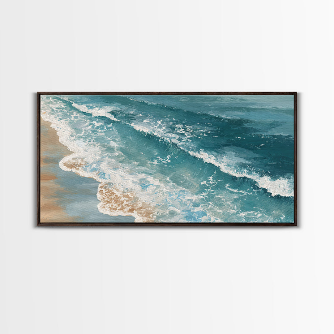 Serene Ocean Tide Seen from Above Canvas Print, Above Bed Art, Bedroom Decor, Oil Painting, Serenity, Boho Decor, Western Decor, ABA-2x1-89