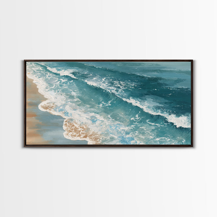 Serene Ocean Tide Seen from Above Canvas Print, Above Bed Art, Bedroom Decor, Oil Painting, Serenity, Boho Decor, Western Decor, ABA-2x1-89
