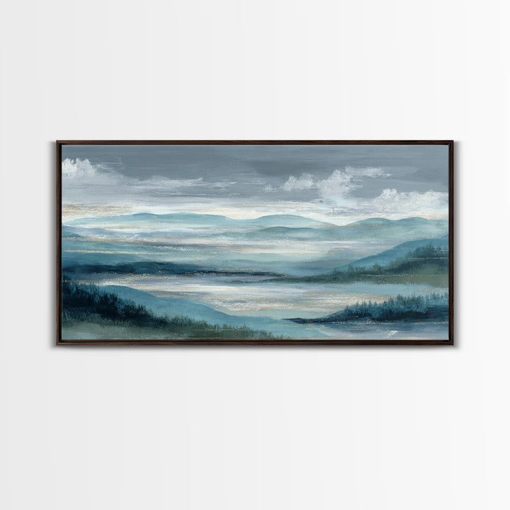 Soft Alpine Horizon Framed Canvas Print, Above Bed Art, Apartment Decor, Bedroom Decor, Fine Art, Serenity, Photography Prints, ABA-2x1-92