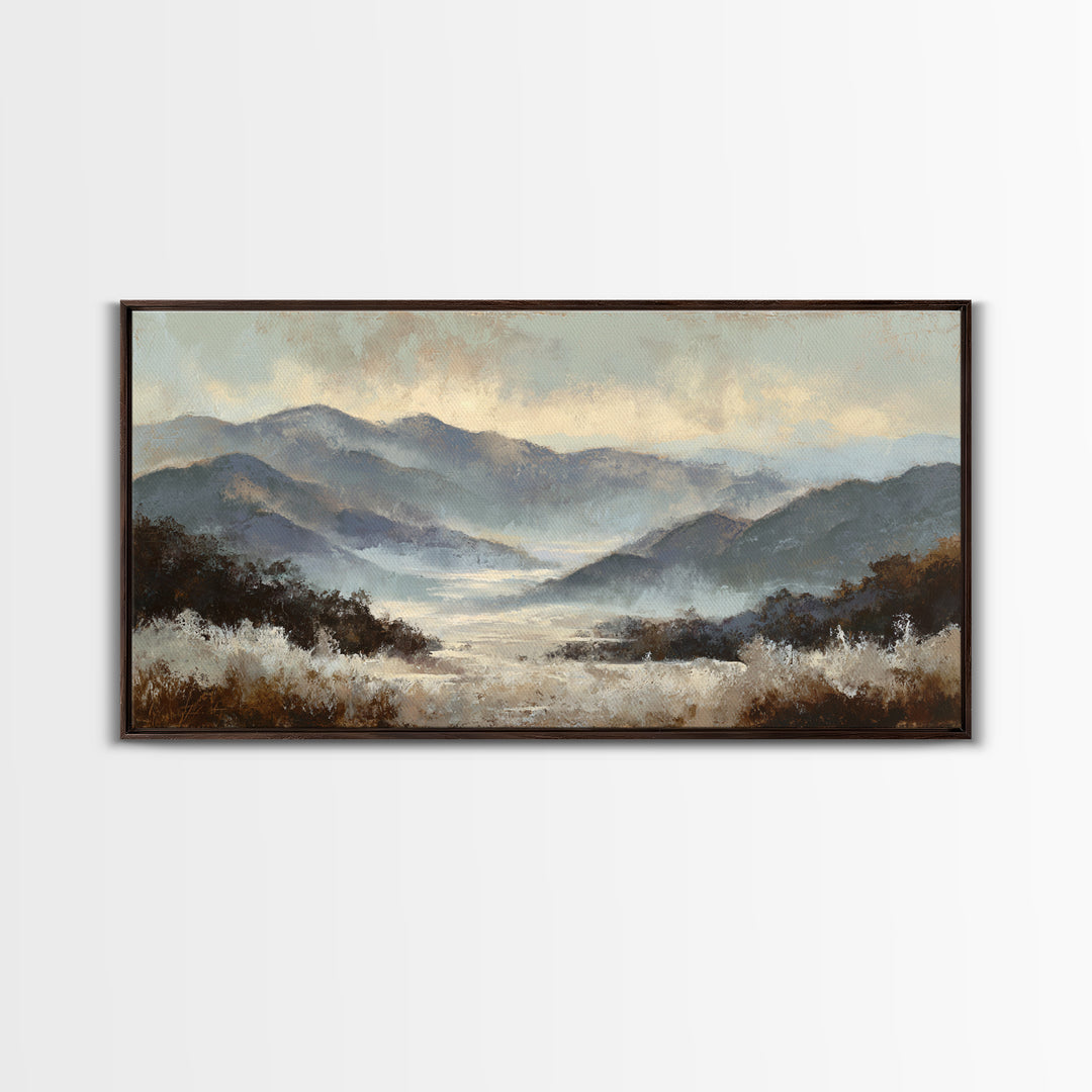 Panoramic Misty Mountain Landscape Canvas Print, Above Bed Art, Textured Wall Art, Bedroom Decor, Fine Art, Serenity, ABA-2x1-93
