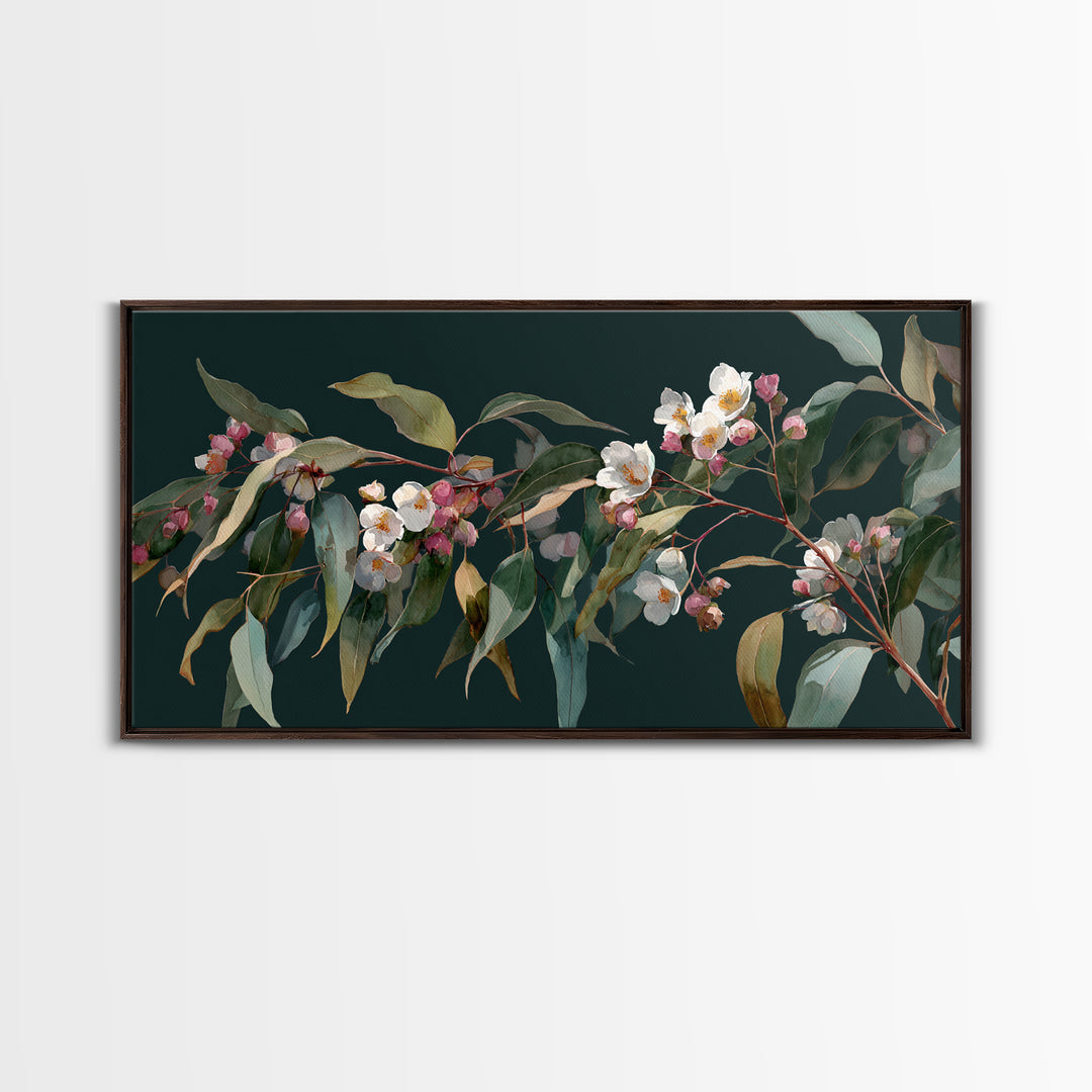 Soft Eucalyptus Branches Arranged Symmetrically Canvas Print, Above Bed Art, Bedroom Decor, Watercolor Art, Serenity, ABA-2x1-98
