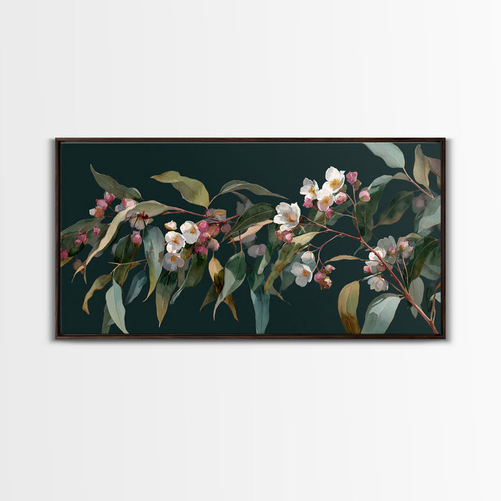 Soft Eucalyptus Branches Arranged Symmetrically Canvas Print, Above Bed Art, Bedroom Decor, Watercolor Art, Serenity, ABA-2x1-98