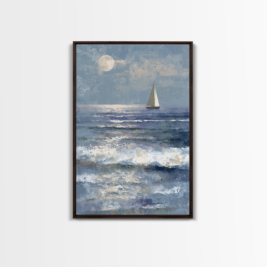 Quiet Moon over a Calm Ocean Horizon Canvas Print, Above Bed Art, Above Bed Decor, Bedroom Decor, Fine Art, Serenity, ABA-2x3-11