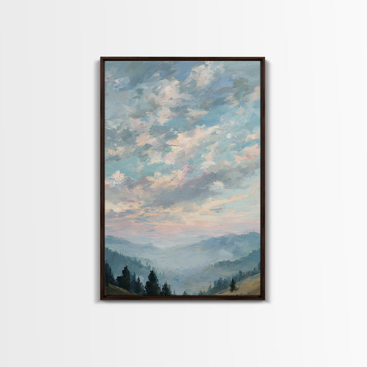 Tranquil Cloudscape with Blush Undertones Framed Canvas Print, Above Bed Art, Digital Art, Bedroom Decor, Fine Art, Serenity, ABA-2x3-13