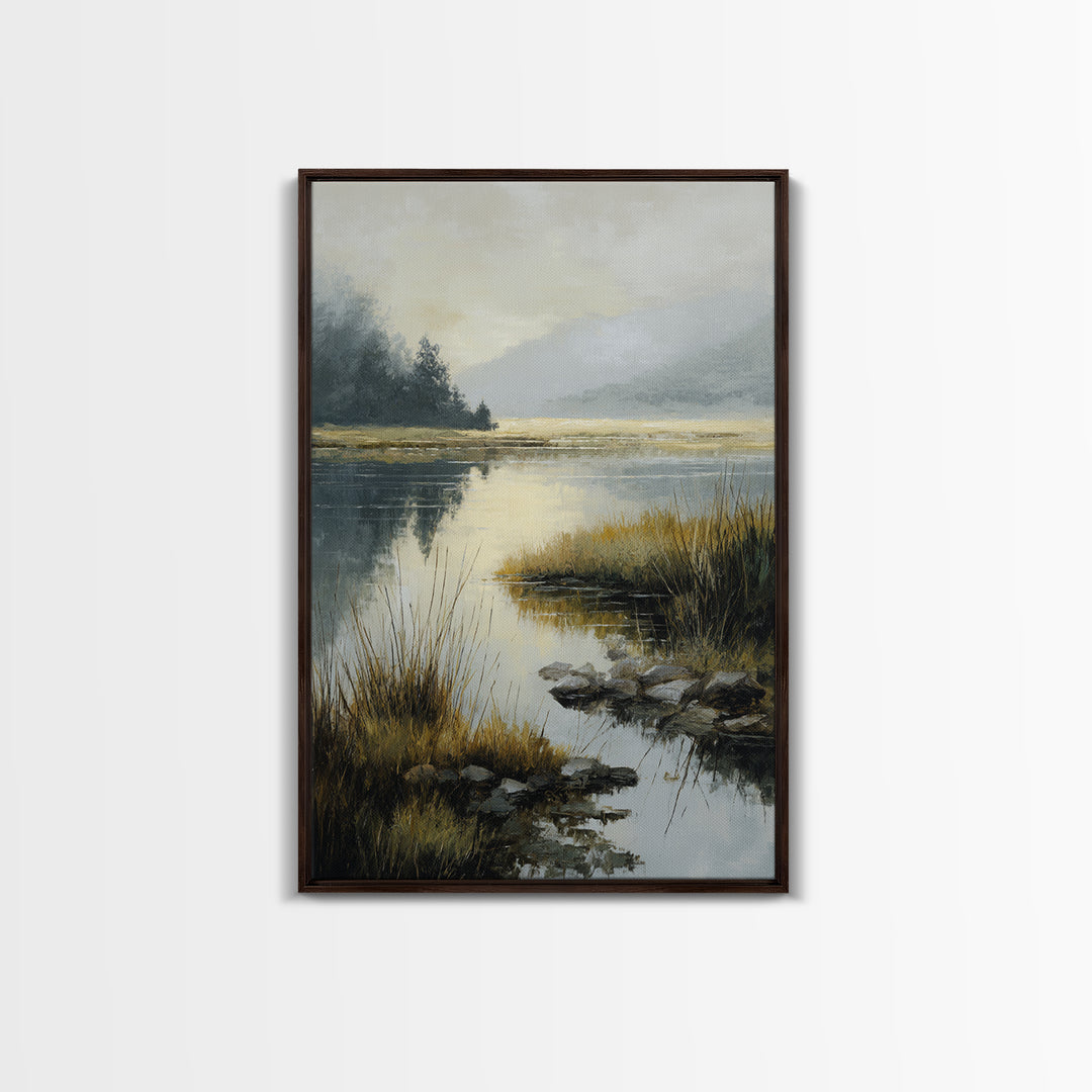 Calming Lake Reflection Framed Canvas Print, Above Bed Art, Gallery Decor, Bedroom Decor, Fine Art, Serenity, Wall Art, ABA-2x3-19