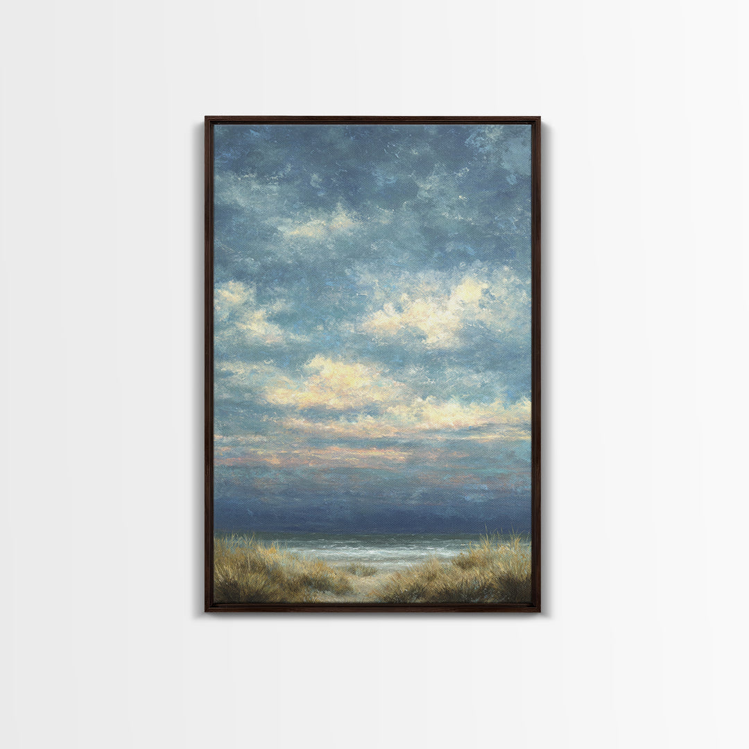 Tranquil Cloudscape with Blush Undertones Framed Canvas Print, Above Bed Art, Digital Art, Bedroom Decor, Fine Art, Serenity, ABA-2x3-37