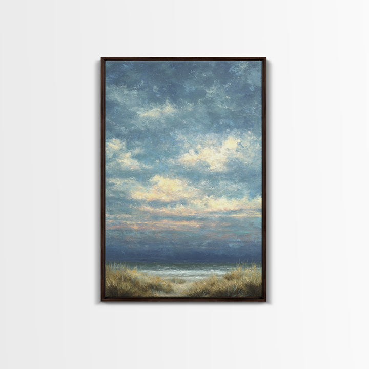 Tranquil Cloudscape with Blush Undertones Framed Canvas Print, Above Bed Art, Digital Art, Bedroom Decor, Fine Art, Serenity, ABA-2x3-37
