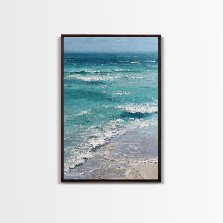 Serene Ocean Tide Seen from Above Framed Canvas Print, Above Bed Art, Dorm Decor, Bedroom Decor, Serenity, Dopamine Decor, ABA-2x3-53