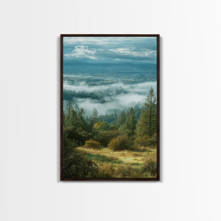 Quiet Forest Ridge Softened by Fog Canvas Print, Above Bed Art, Digital Prints, Bedroom Decor, Oil Painting, Serenity, ABA-2x3-70