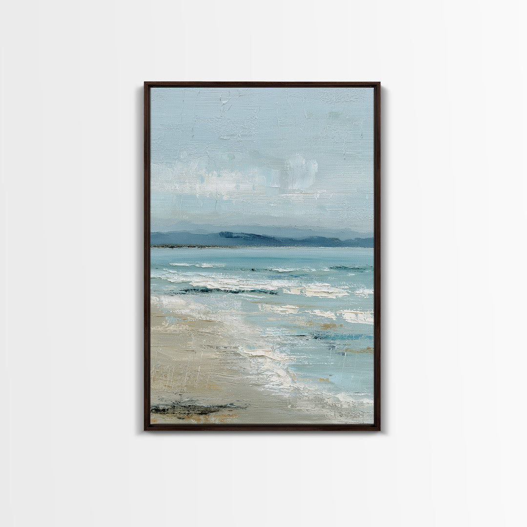 Quiet Moon over a Calm Ocean Horizon Framed Canvas Print, Above Bed Art, Printable Art, Bedroom Decor, Fine Art, Serenity, ABA-2x3-83