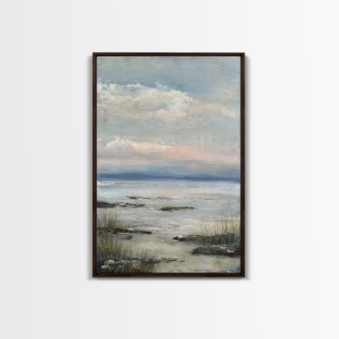 Tranquil Cloudscape with Blush Undertones Framed Canvas Print, Above Bed Art, Printable Art, Bedroom Decor, Fine Art, Serenity, ABA-2x3-85