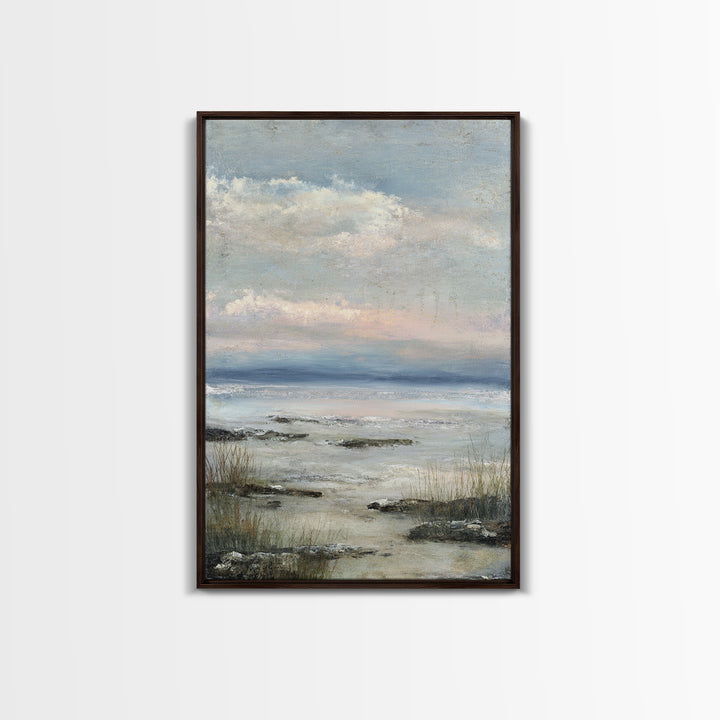 Tranquil Cloudscape with Blush Undertones Framed Canvas Print, Above Bed Art, Printable Art, Bedroom Decor, Fine Art, Serenity, ABA-2x3-85