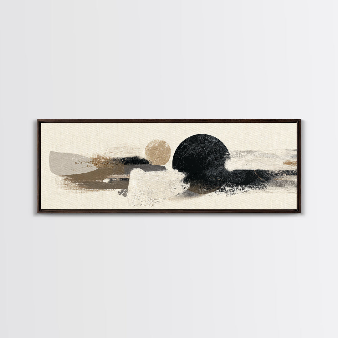 Japandi Ink Shapes Framed Canvas Print, Above Bed Art, Wall Decor, Bedroom Decor, Abstract Art, Serenity, Apartment Decor, ABA-3x1-10