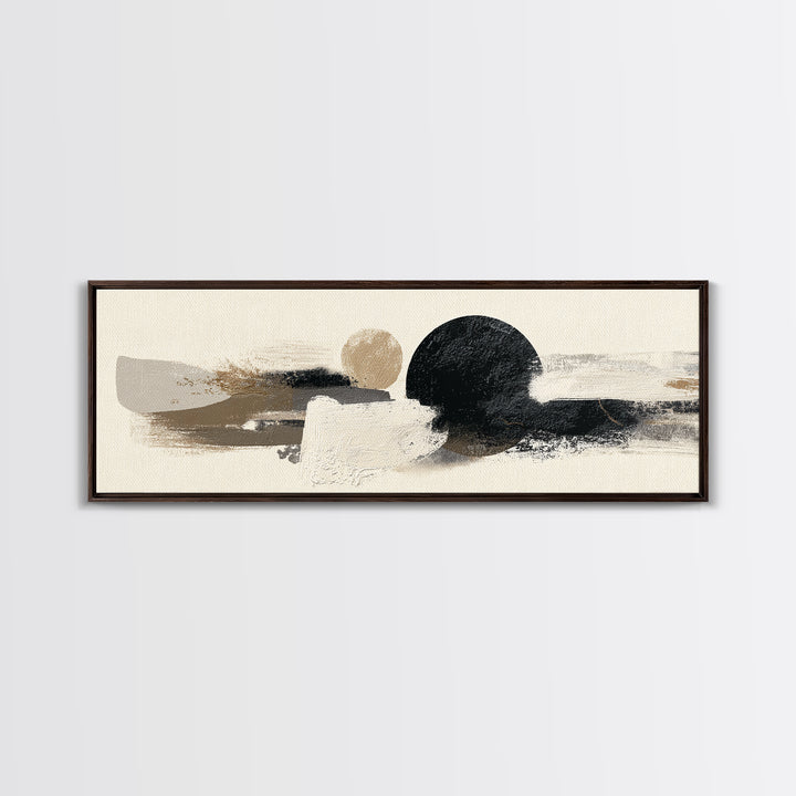 Japandi Ink Shapes Framed Canvas Print, Above Bed Art, Wall Decor, Bedroom Decor, Abstract Art, Serenity, Apartment Decor, ABA-3x1-10