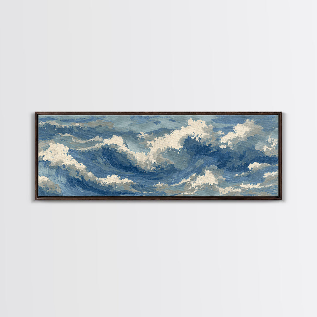 Serene Ocean Tide Seen from Above Canvas Print, Above Bed Art, Bedroom Decor, Oil Painting, Serenity, Boho Decor, Western Decor, ABA-3x1-13
