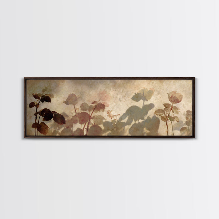 Tonal Botanical Shadows on Plaster Surface Framed Canvas Print, Above Bed Art, 3 Piece Wall Art, Bedroom Decor, Serenity, ABA-3x1-15