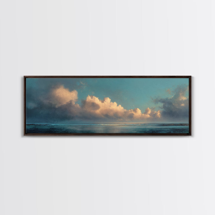 Tranquil Cloudscape with Blush Undertones Canvas Print, Above Bed Art, Horizontal Wall Art, Bedroom Decor, Fine Art, Serenity, ABA-3x1-21
