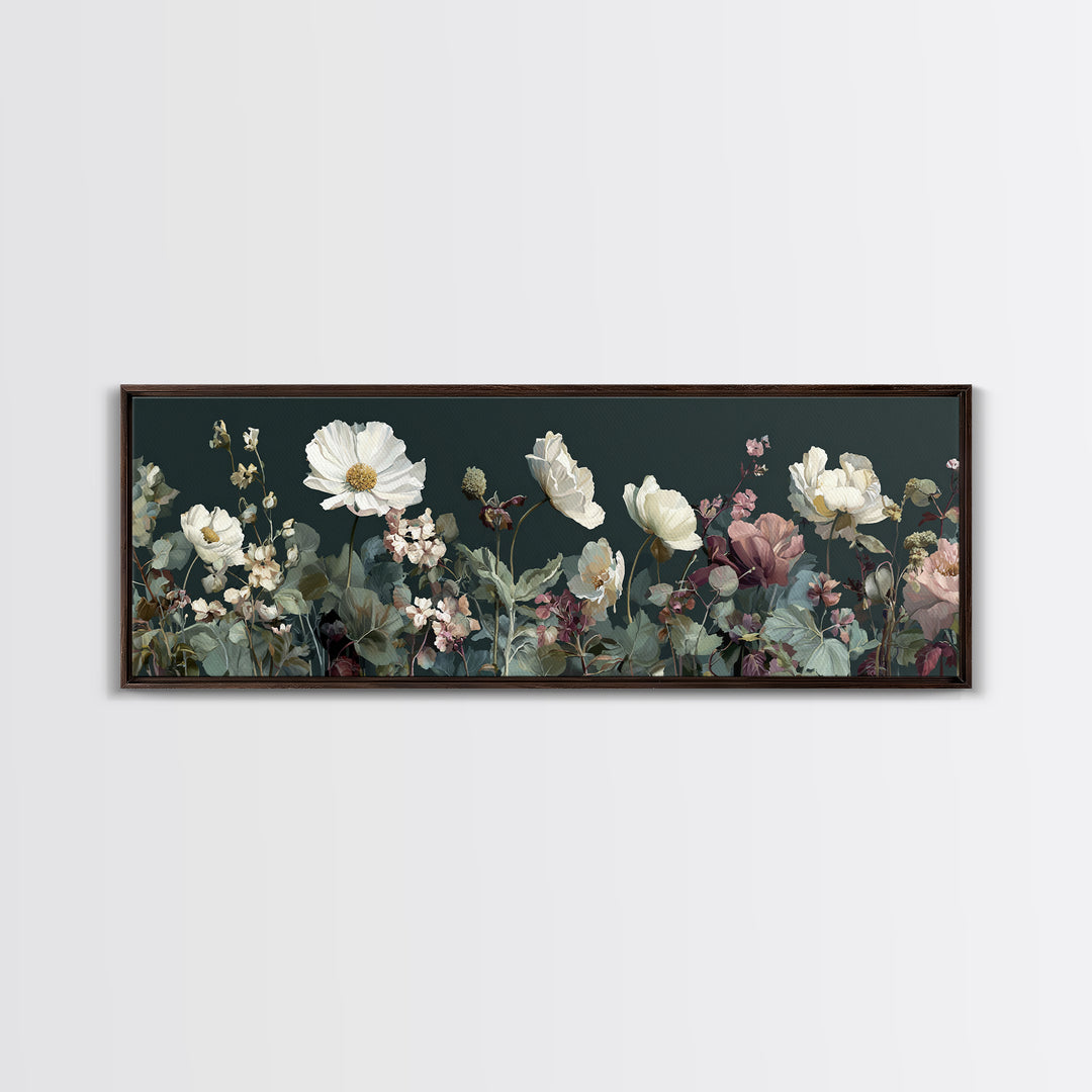Wide Meadow of Muted Wildflowers at Dusk Canvas Print, Above Bed Art, Bedroom Decor, Serenity, Boho Decor, Western Decor, ABA-3x1-26