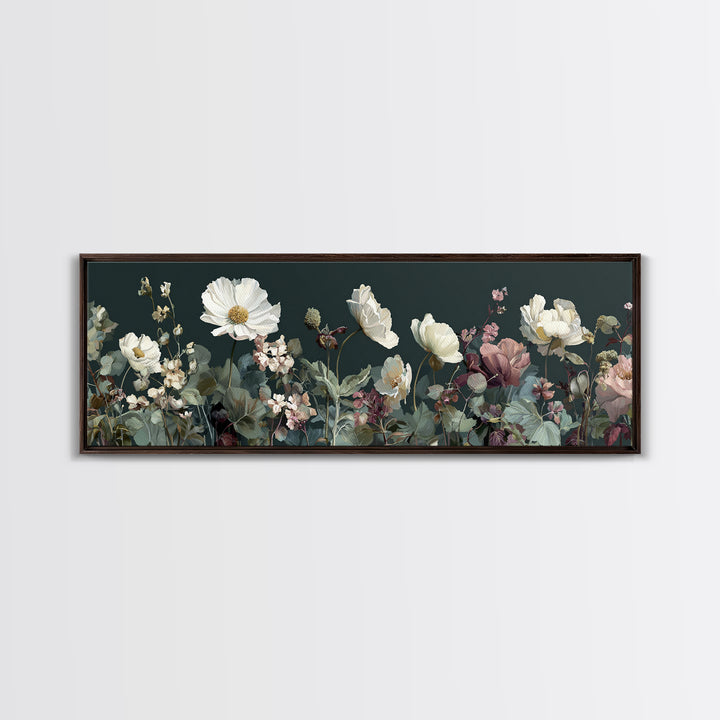 Wide Meadow of Muted Wildflowers at Dusk Canvas Print, Above Bed Art, Bedroom Decor, Serenity, Boho Decor, Western Decor, ABA-3x1-26