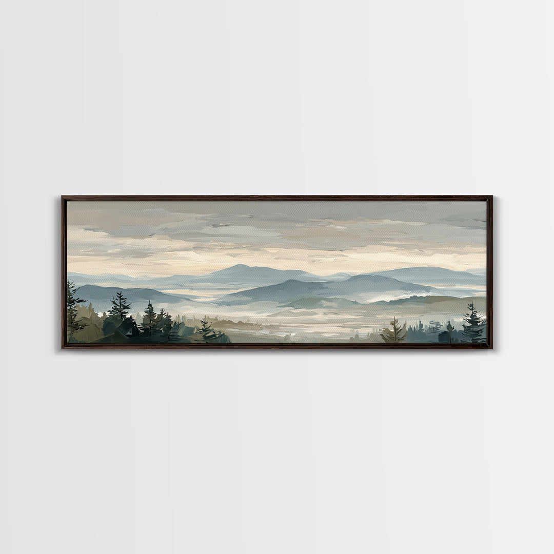 Soft Alpine Horizon Canvas Print, Above Bed Art, Home Decor, Bedroom Decor, Oil Painting, Serenity, Contemporary Art, ABA-3x1-40