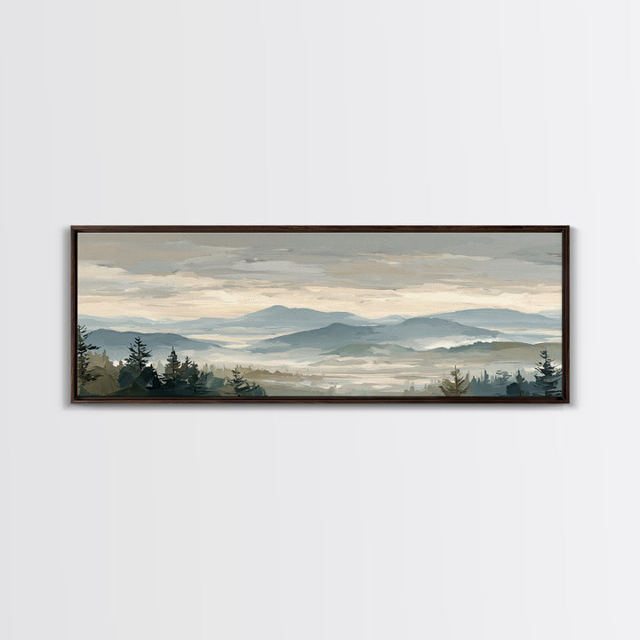 Soft Alpine Horizon Canvas Print, Above Bed Art, Home Decor, Bedroom Decor, Oil Painting, Serenity, Contemporary Art, ABA-3x1-40