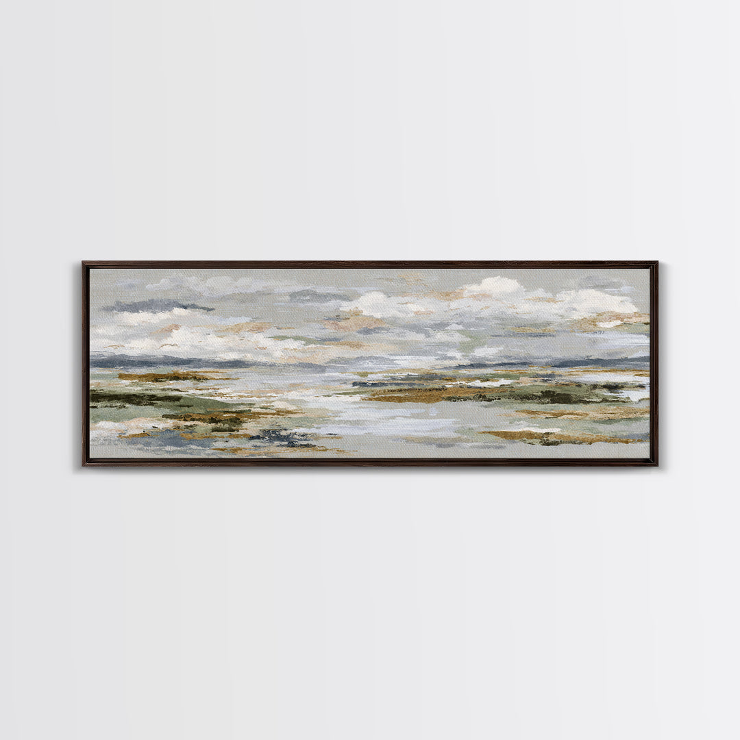 Tranquil Cloudscape with Blush Undertones Canvas Print, Above Bed Art, Horizontal Wall Art, Bedroom Decor, Fine Art, Serenity, ABA-3x1-45