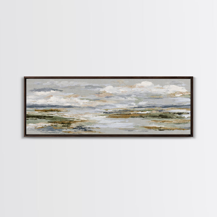 Tranquil Cloudscape with Blush Undertones Canvas Print, Above Bed Art, Horizontal Wall Art, Bedroom Decor, Fine Art, Serenity, ABA-3x1-45
