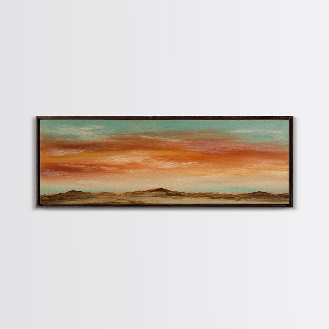Dreamy Desert Sunset Framed Canvas Print, Above Bed Art, Digital Art, Bedroom Decor, Fine Art, Serenity, Living Room Decor, ABA-3x1-47