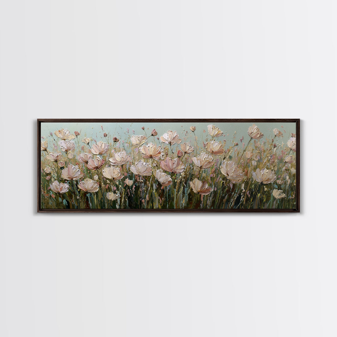 Wide Meadow of Muted Wildflowers at Dusk Canvas Print, Above Bed Art, Bedroom Decor, Serenity, Boho Decor, Western Decor, ABA-3x1-50