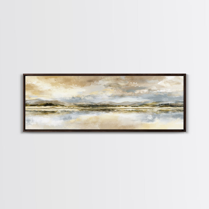 Calming Lake Reflection Framed Canvas Print, Above Bed Art, Printable Wall Art, Bedroom Decor, Oil Painting, Serenity, ABA-3x1-51