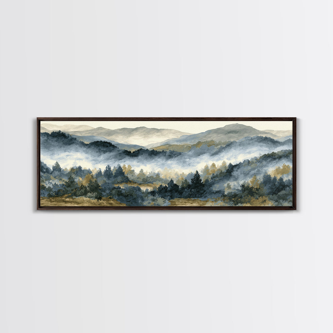 Quiet Forest Ridge Softened by Fog Canvas Print, Above Bed Art, Boho Decor, Bedroom Decor, Serenity, Statement Artwork, ABA-3x1-54