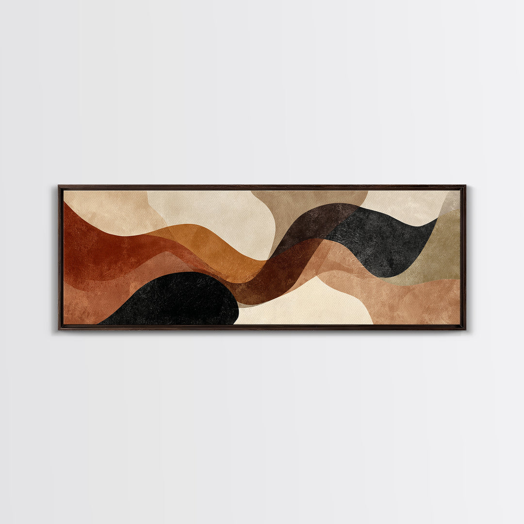 Warm Taupe Abstract Waves Framed Canvas Print, Above Bed Art, Contemporary Art, Bedroom Decor, Serenity, Textured Wall Art, ABA-3x1-55