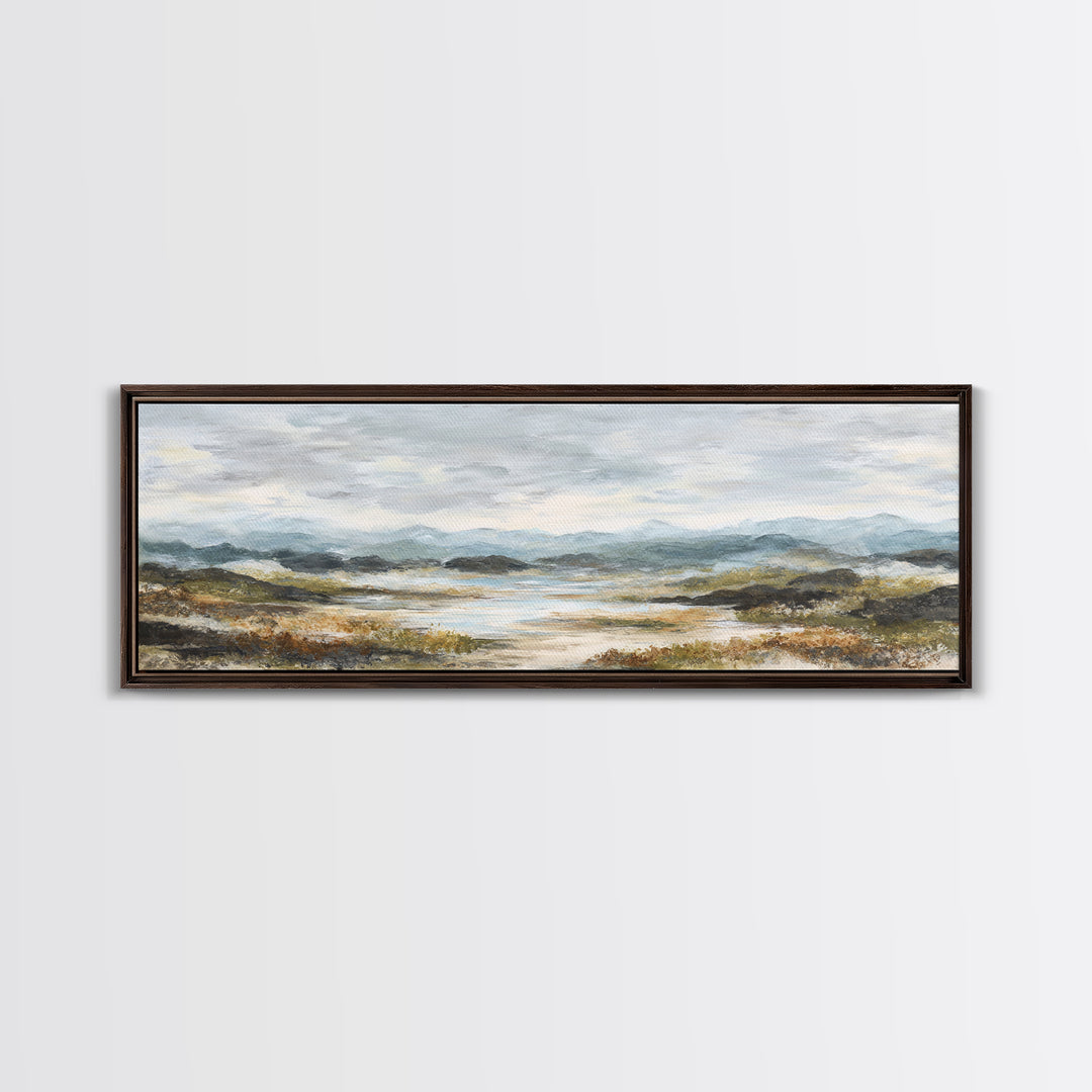 Soft Romantic Landscape Framed Canvas Print, Above Bed Art, Sage Green Wall Art, Bedroom Decor, Serenity, Modern Decor, ABA-3x1-57
