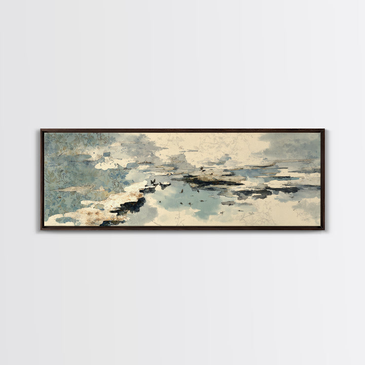 Japandi Ink Shapes Framed Canvas Print, Above Bed Art, Digital Print, Bedroom Decor, Fine Art, Serenity, Living Room Wall Art, ABA-3x1-58