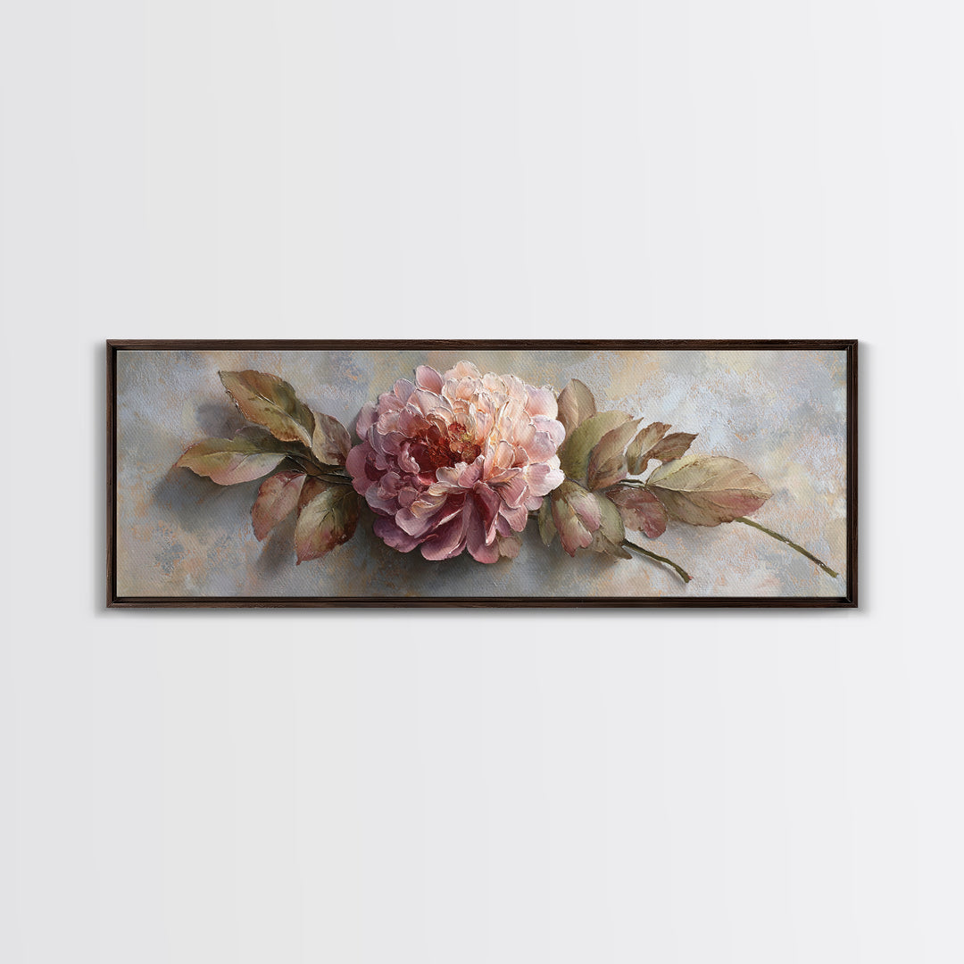 Romantic Oversized Peony Bloom on Warm Linen Canvas Print, Above Bed Art, Printable Art, Bedroom Decor, Abstract Art, Serenity, ABA-3x1-66