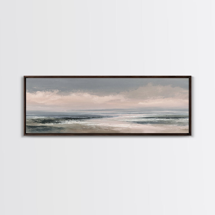 Tranquil Cloudscape with Blush Undertones Framed Canvas Print, Above Bed Art, Western Decor, Bedroom Decor, Fine Art, Serenity, ABA-3x1-69
