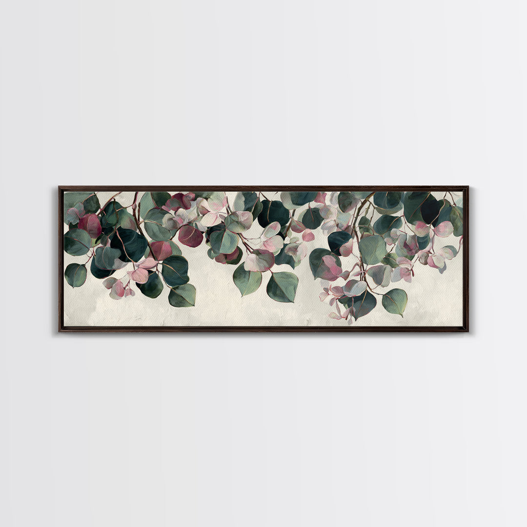 Soft Eucalyptus Branches Arranged Symmetrically Canvas Print, Above Bed Art, Art Print, Bedroom Decor, Watercolor Art, Serenity, ABA-3x1-70
