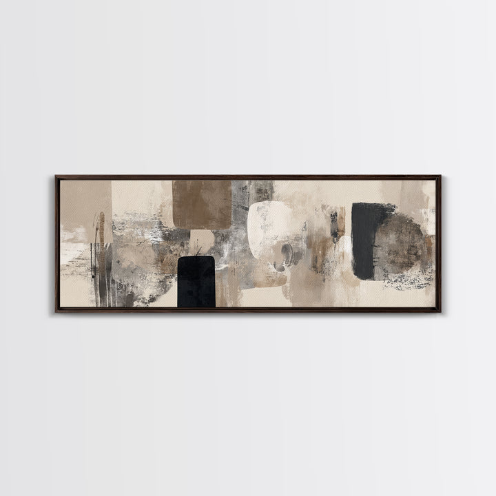Japandi Ink Shapes Framed Canvas Print, Above Bed Art, Digital Print, Bedroom Decor, Fine Art, Serenity, Living Room Wall Art, ABA-3x1-82
