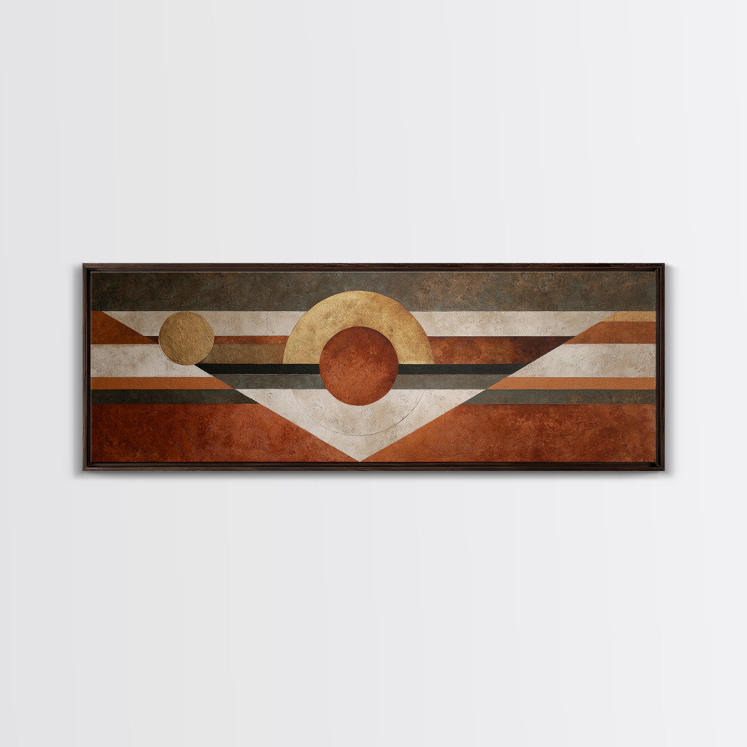 Abstract Sunrise Geometry Framed Canvas Print, Above Bed Art, Digital Art, Bedroom Decor, Abstract Art, Serenity, ABA-3x1-84