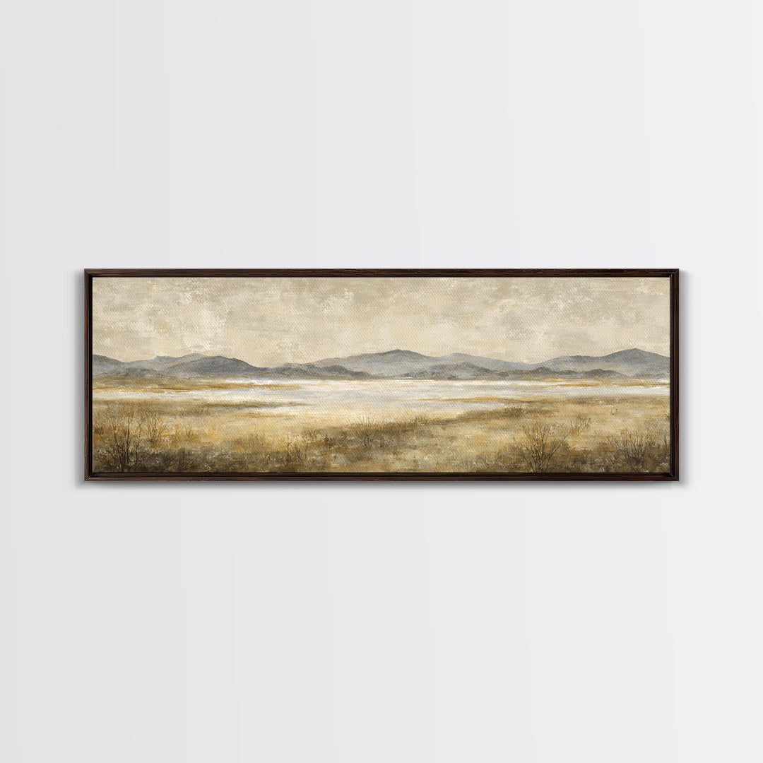 Panoramic Misty Mountain Landscape Framed Canvas Print, Above Bed Art, Bedroom Wall Decor, Bedroom Decor, Fine Art, Serenity, ABA-3x1-89