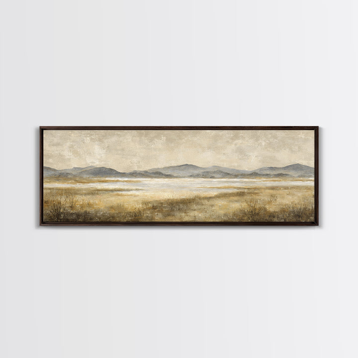 Panoramic Misty Mountain Landscape Framed Canvas Print, Above Bed Art, Bedroom Wall Decor, Bedroom Decor, Fine Art, Serenity, ABA-3x1-89