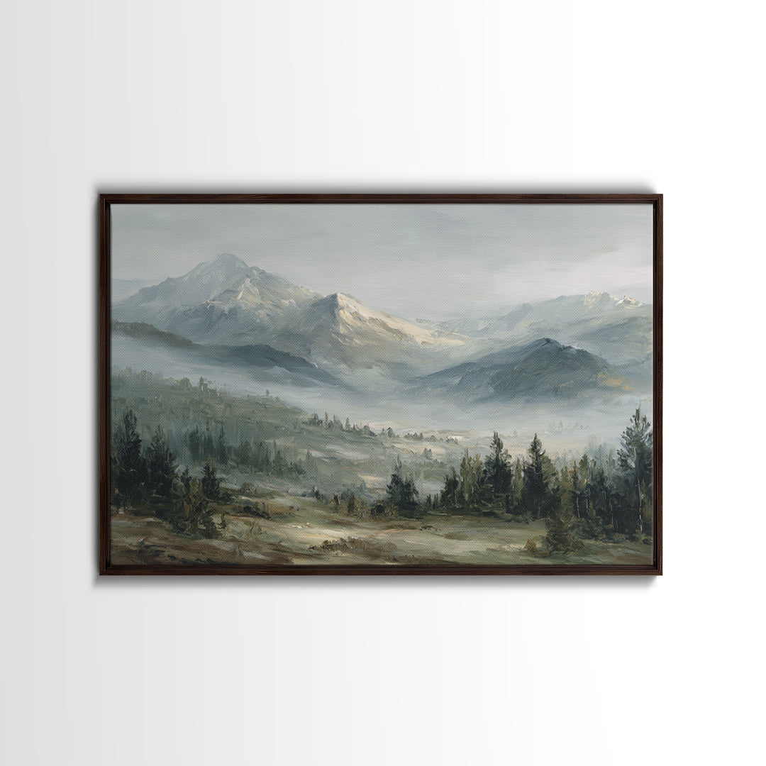 Soft Alpine Horizon Framed Canvas Print, Above Bed Art, Modern Decor, Bedroom Decor, Fine Art, Serenity, Digital Prints, ABA-3x2-100