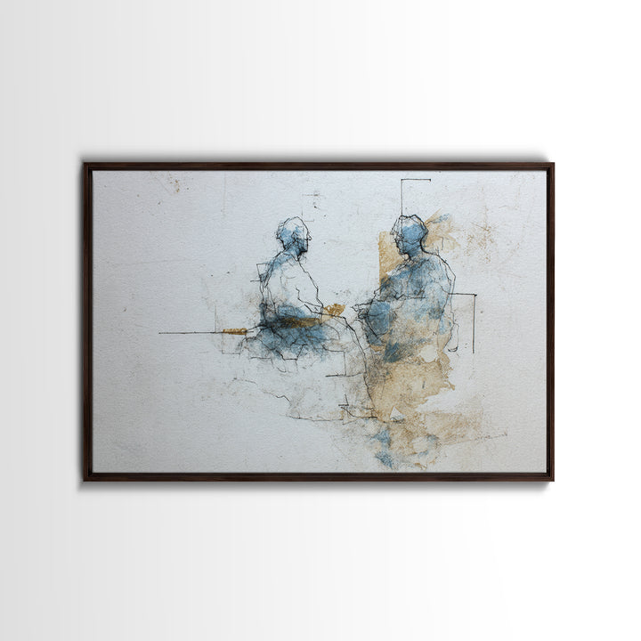 Minimal Two Figure Line Drawing Canvas Print, Above Bed Art, Digital Print, Bedroom Decor, Serenity, Living Room Wall Art, ABA-3x2-12