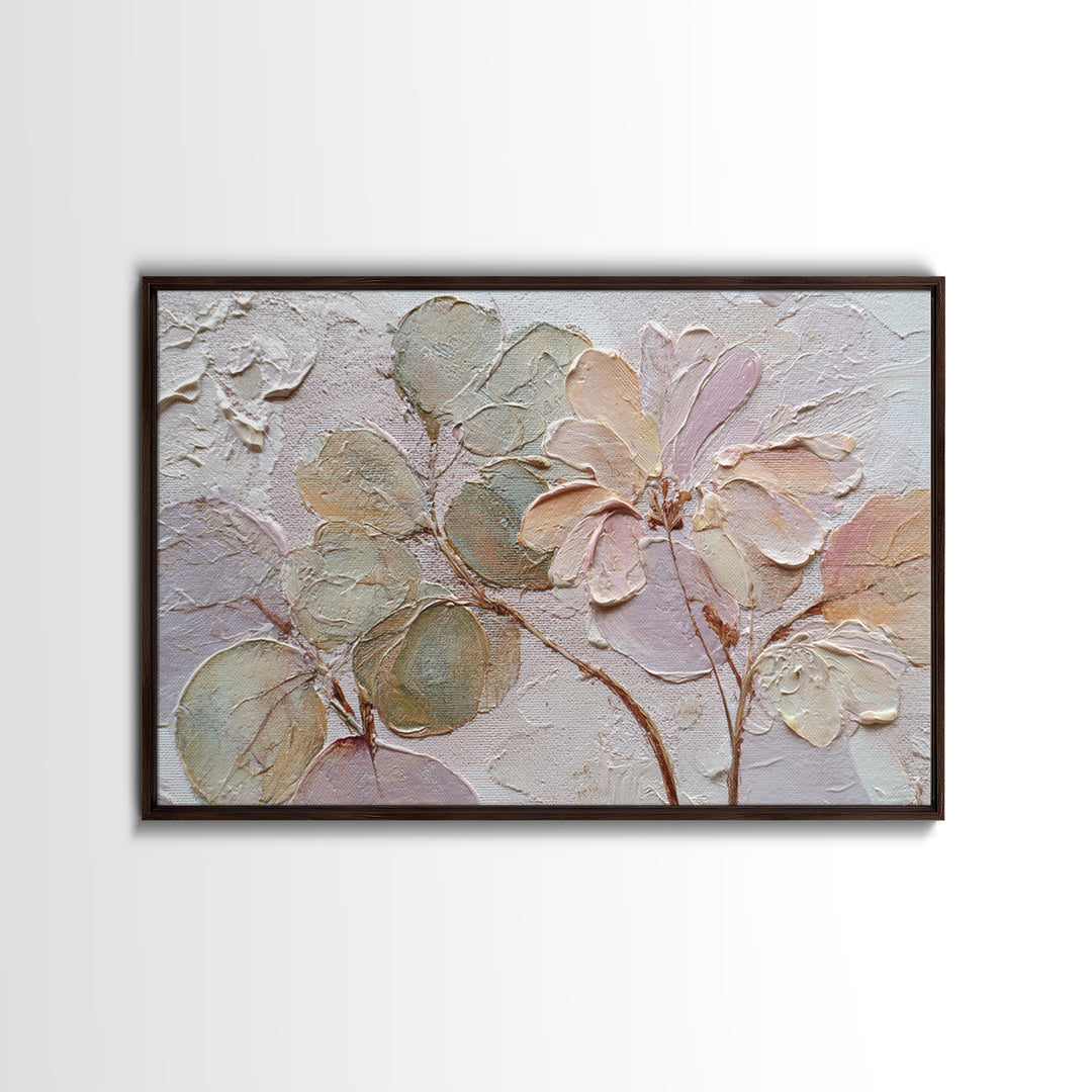 Tonal Botanical Shadows on Plaster Surface Framed Canvas Print, Above Bed Art, Dopamine Decor, Bedroom Decor, Serenity, ABA-3x2-27